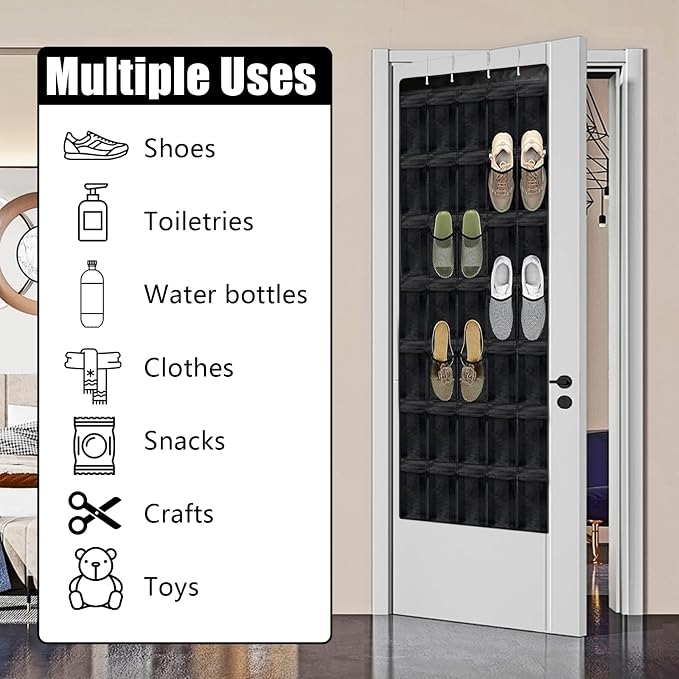 Over Door Shoe Organizer 35 Pocket Hanging Storage | No Drill Hanging Shoe Rack with Metal Hooks, Space Saving Organizer for Closet, Bedroom and Door Storage