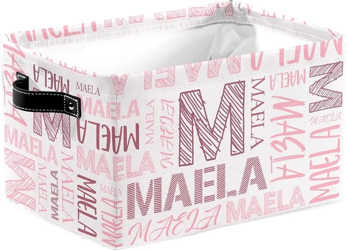 Foldable Personalized Storage Box for Boys Girls with Name Waterproof Kids Custom Storage Bin Baskets Cube Boxes Organizer with Handles for Organizing Shelf Closet, 1 Pack