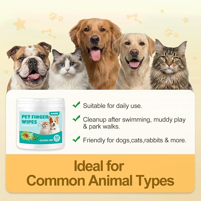 Dog Ear Finger Wipes,Gently Remove Ear Wax & Dirt,Relieve Ear Itching. All Natural Ingredients Dog Ear Wipes.Safe & Gentle Ear Wipes for Dog & Cat - 50 Count