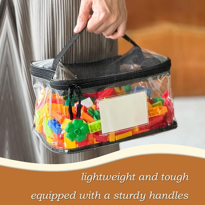 Upgraded Large Storage Toy Organizer, Clear Toy Bags with Label & Manual Pocket for Puzzles (8PCS)