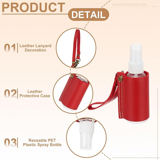 uxcell Travel Empty Spray Bottles with Leather Bag Holders, 30ml Refillable Leakproof Bottle Travel Size, Portable Hand Soap Containers for Cosmetic Perfume Air Freshener,Red