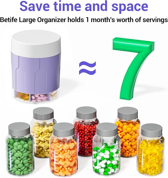 Weekly XXL Pill Organizer Bottle, Daily Pill Dispenser, Anti-Mix Design | 7 Day Portable Travel Pill Box, 21 Labels & Cleaning Brush, XXL Wide Mouth for Easy Access, Vitamin, Fish Oils, Supplement