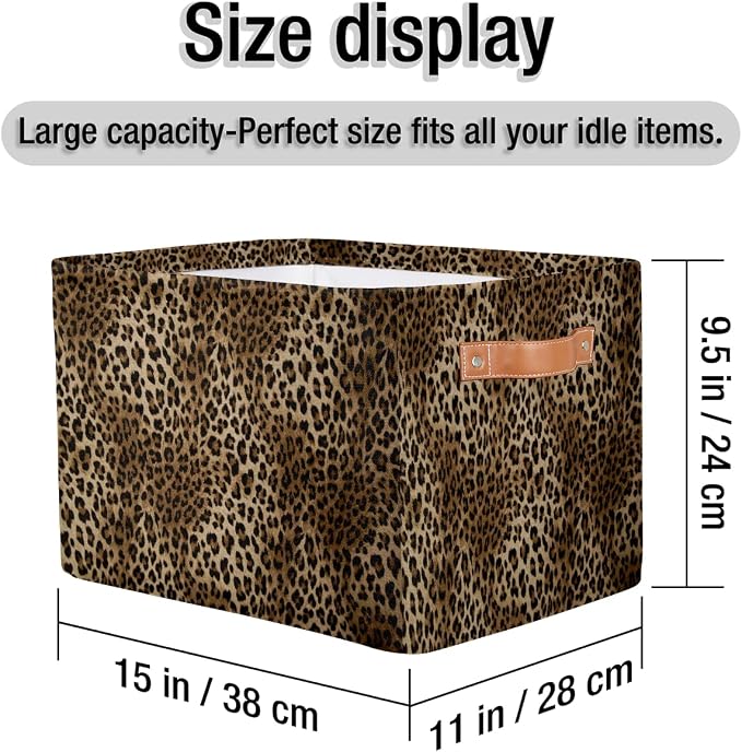 Basket Storage Bins Animal Leopard Cheetah Skin Rectangle Cube Basket Box Kids Girls Boys Toys Organizer Beaket Decor Foldable with Handle for Living Room Bedroom Closet Nursery Office Shelf Gifts