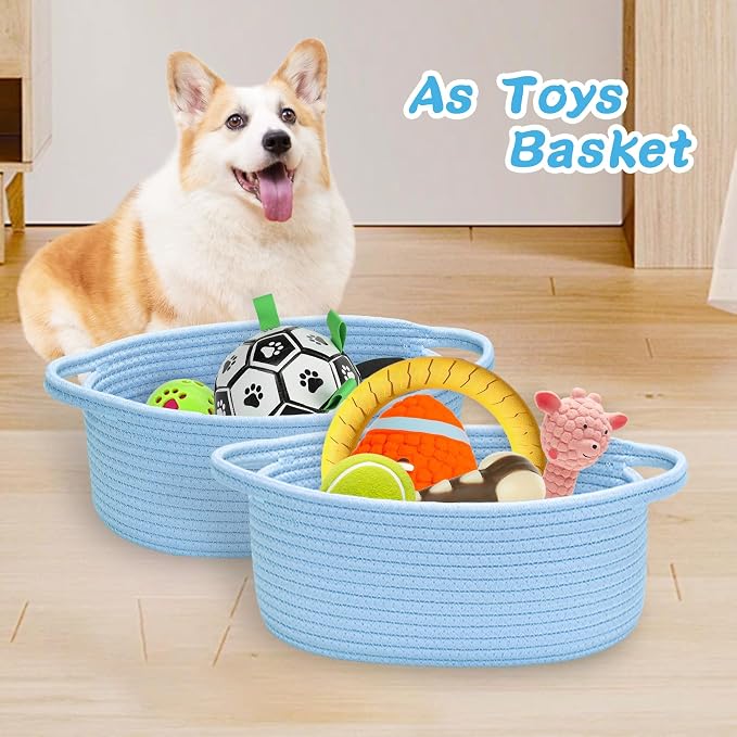 ABenkle Small Basket Empty Gift Basket, Decorative Boho Rope Woven Nursery Storage Organizer Dog Toy Baskets for Baby Showers Christmas Easter with Gift Bags and Ribbons, 12"X 8" X 5"