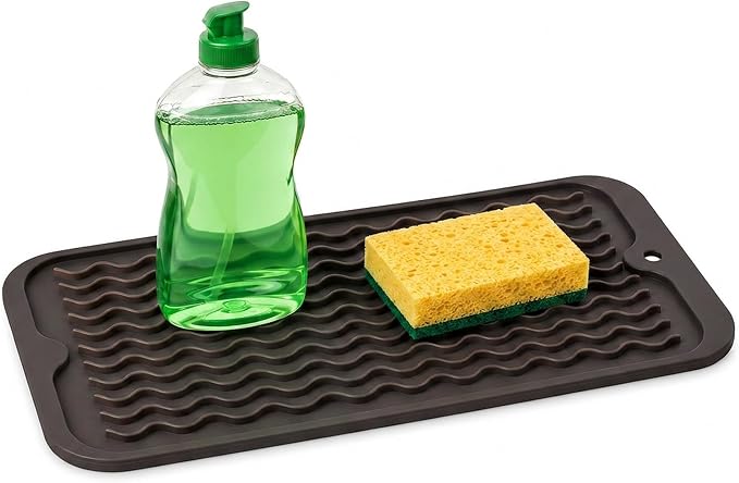 ZLR Silicone Sink Caddy & Sponge Holder, 6"x12", Coffee | Sink Organizer for Soap, Sponge & Brush, Doubles as Bathroom Vanity Tray, Raised Lip, Non-Slip Food-Grade Silicone