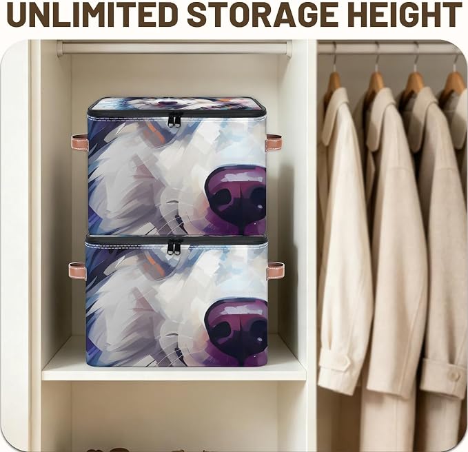 Husky Dog Foldable Storage Bin with Lid Zipper | Closet Shelf Organizer, Boxes, Basket Containers for Home, Lidded Storage Cube for Bedroom, Waterproof, with Handles