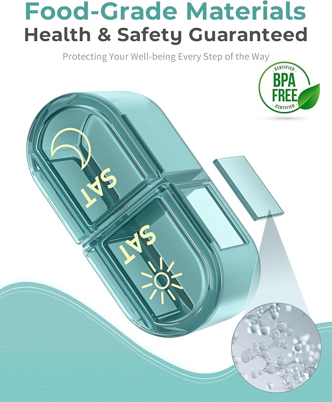 𝐏𝐢𝐥𝐥 𝐎𝐫𝐠𝐚𝐧𝐢𝐳𝐞𝐫, Am & Pm Pill Organizer 7 Days, Weekly Pill Organinzer 2 Times a Day, Pill Box 7 Day, Medicine Pill Organizer for Travel, Vitamins, Fish Oils, Supplements