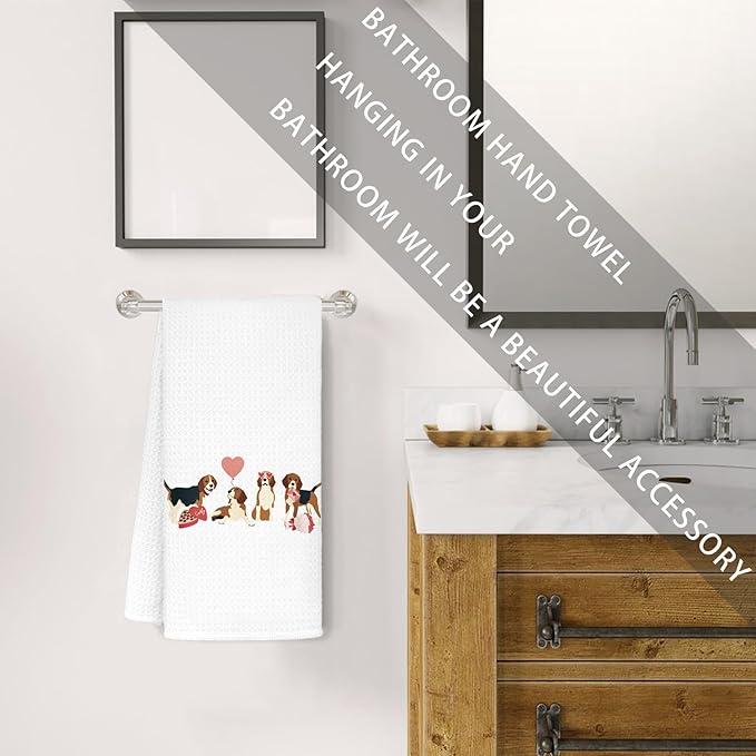 Jvpke Beagle Valentines Day Gifts for Her Him Kids, Beagle Valentines Day Decorations Hand Towel for Kitchen Bathroom, 16x24 in