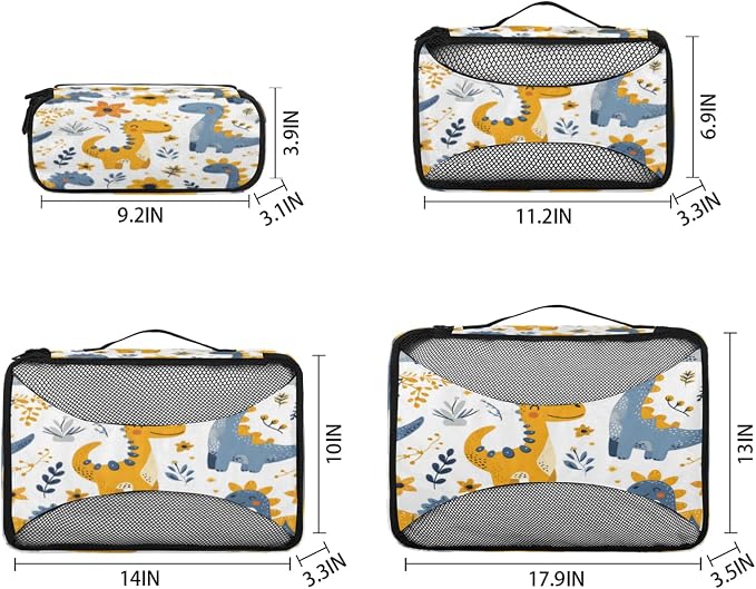 Packing Cubes for Travel, Cute Dinosaur Travel Luggage Packing Organizers for Women Men, Large Custom Toiletries Bag for Clothes Shoes, Funny Dinosaur Animal