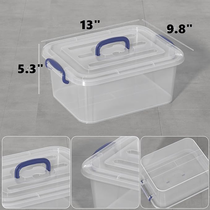 8 Quart Clear Plastic Storage Latch Tote Box with Handle, 2 Packs | Latching Organizing Container Bin with Lids