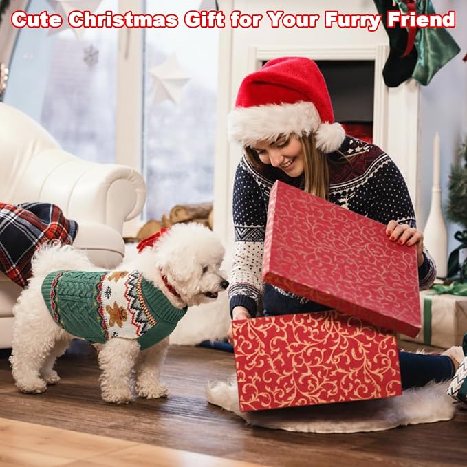 Dog Christmas Sweater Puppy Soft Holiday Xmas Clothes Pet Gingerbread Man Outfit for Small Medium Dogs and Cats Winter Warm Knitwear (Green, Medium)
