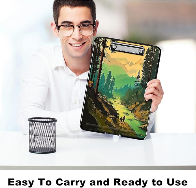 Heavy Duty Storage Clipboard, Slim Nursing Clipboard with Internal Pen Case, Portable File Organizer Case for A4 Letter Size Paper Office Medical Professionals, Green Forest Creek