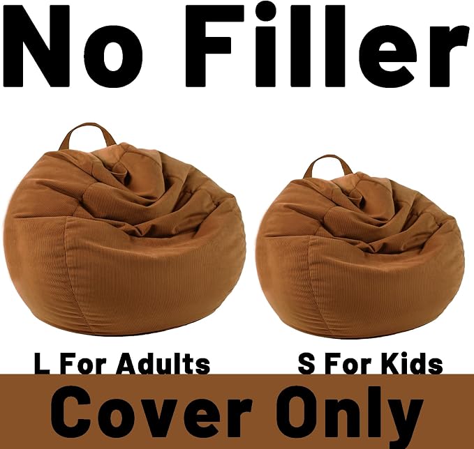 LPMOERA Stuffed Animal Storage Soft Bean Bag Chair Cover No Filler Caramel | Skin-Friendly,Portable,Wide Easy-Load Opening,Hidden Zipper,Decorative Organizer
