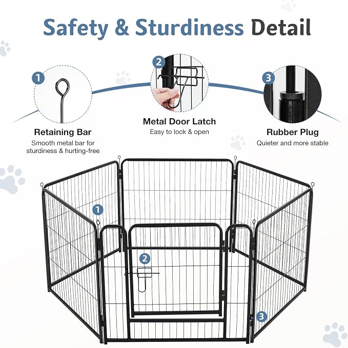DUMOS Dog Playpen 32 Inch 6 Panels Indoor Outdoor Metal Pet Fence | Foldable Dog Play Pen with Door, Portable Exercise, RV Camping, Puppy Small Medium Dogs