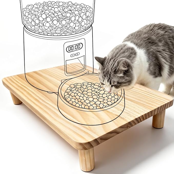 SZEE Cat Food Stand, Elevated Cat Feeder Stand for Automatic Feeder & Bowls