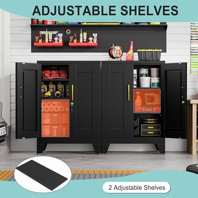 Small Metal Storage Cabinet, Lockable Tool Cabinet with Doors and 2 Shelves | Compact 23.6-Inch Width, 2 Adjustable Shelves, Locking Doors, Magnetic Closure, Adjustable Feet, Cold-Rolled Steel