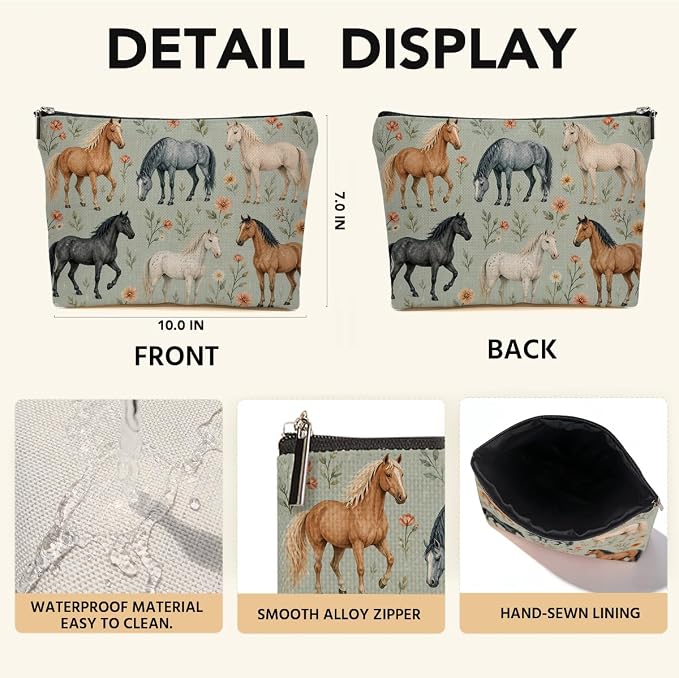 Horse Gifts Makeup Bag Horses Stuff Cosmetic Bag Travel Toiletry Bags | Makeup Pouch Graduation Birthday Gifts for Women Girls Horse Lovers Equestrian Friends Daughter Sister Niece Coworker