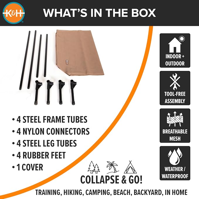 K&H Outdoor Elevated Dog Bed, Cooling Raised Dog Bed, Large 42x30in, Tan