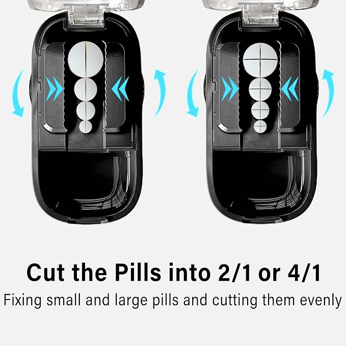 DUBSTAR Pill Cutter Splitter for Small & Tiny Pills Cuts into 1/2 Black | Pill Cutters with Removable Silicone Pad, Tablet Splitters Cuts Vitamins Tablets for Purse Pocket