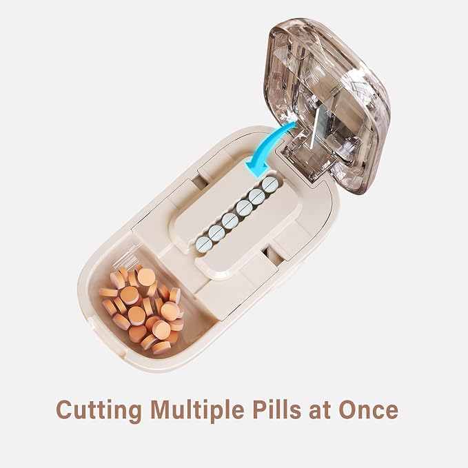DUBSTAR Pill Cutter Splitter for Small & Tiny Pills Cuts into 1/2 Beige | Pill Cutters with Removable Silicone Pad, Tablet Splitters Cuts Vitamins Tablets for Purse Pocket
