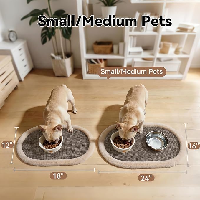 Pet Feeding Mat, Dog Food Mats Absorbent Pet Placemat for Food and Water Bowl with Non Slip Rubber Backing for Dog and Cat (16"x24", Brown)