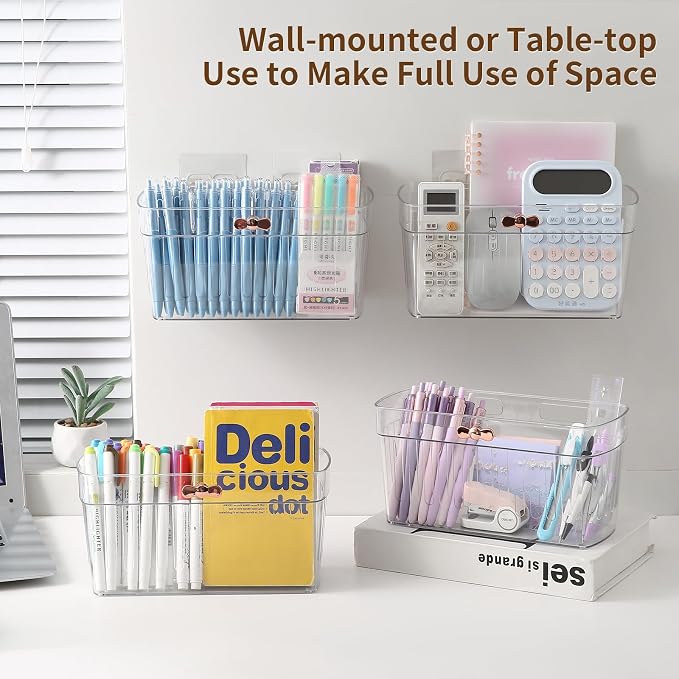 2 Pack Clear Acrylic Small Wall-Mounted Storage Baskets with Adhesive, No Drilling, Hanging Wall Mount Storage Bins for Kitchen, Pantry, Bathroom, RV