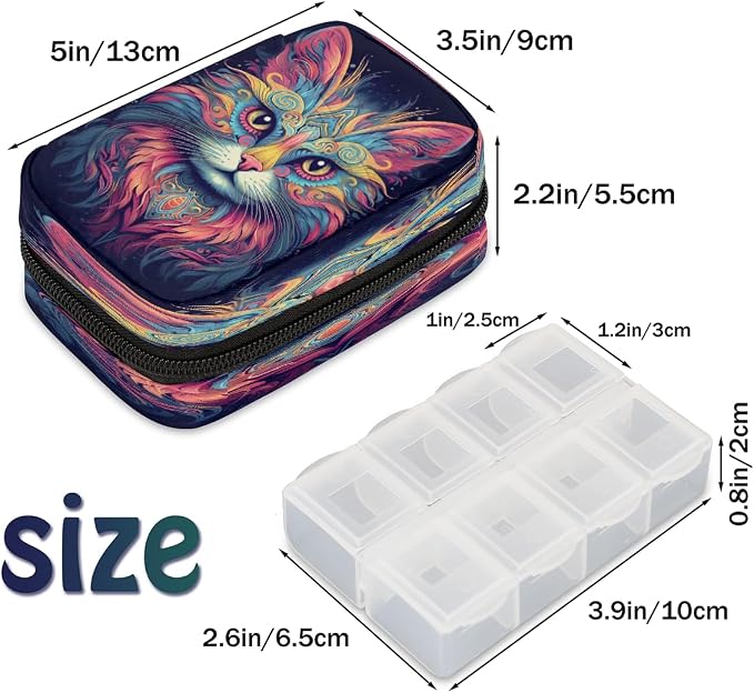 Pill Organizer Box Cat Pet Starry Sky 7-Day Weekly Medicine Pill Case Travel Pill Container Portable Pill Holder Storage Purse Bag Small Compact Size for Vitamin Supplement Birth Control