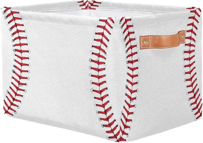 SEULIFE Abstract Baseball Sport Pattern Foldable Collapsible Organizer Storage Bin Cube Toys Storage Box with Handles for Bathroom Kids Nursery Closet, 1 Pack