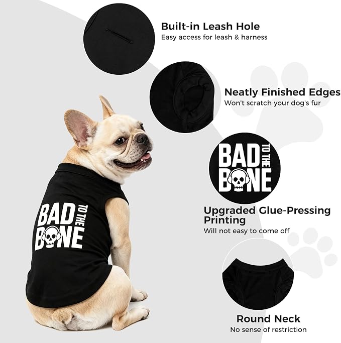 BINGPET Bad to The Bone Dog Shirts,Soft Cotton Puppy Tshirt,Breathable Lightweight Dog Costumes Tank Top Vest,Machine Washable Stretchy Clothes for Small Medium Large Dogs Boy Girl (XS)