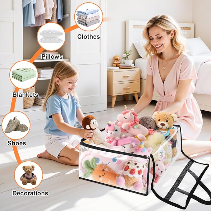 SpaceTrove Clear Storage Bags, 8-Pack Under Bed and Closet Organizers 60L | Clear PVC bags with zippers and handles, foldable waterproof moving bags store comforters, blankets, bedding, clothes and toy