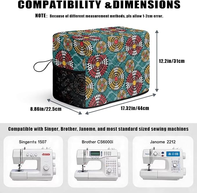 Sewing Machine Cover Polyester Febric Retro Dot Ethnic Flower | Dust Pet Hair Protection,Quilting Design,Fits Standard Singer,Brother Janome Machines,Protecting Decorating Your Sewing Space