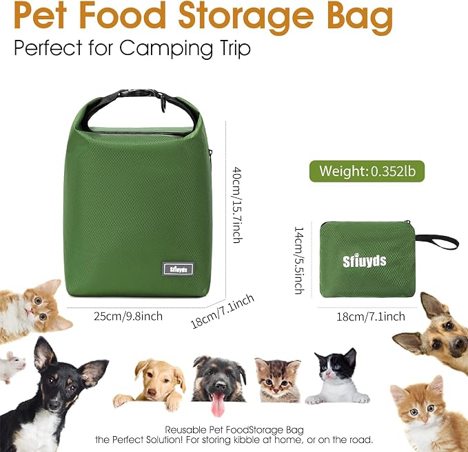 Dog Food Travel Bag Pet Food Container2PCS Collapsible Dog Travel Bowls and Zipper Side Pocket 20L (Green, Large)
