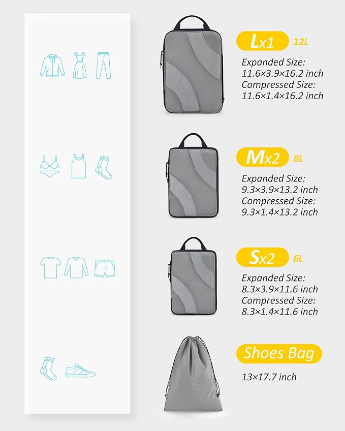 BAGSMART Compression Packing Cubes for Travel | Lightweight suitcase organizers bag set, space-saving double zipper expansion for carry-on luggage & travel organization
