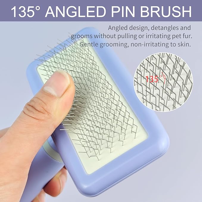 135° Angle Pet Slicker Brush, Ergonomic Handle, Gentle Deshedding & Detangling Brush for Dogs and Cats, Suitable for All Coat Types (Lilac purple)