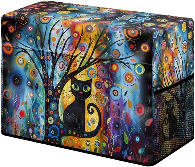 Abstract Art Cat Sewing Machine Cover with Storage Pocket, 17.7 x 8.6 x 12.6 inches, Heavy-Duty Water-Resistant Fabric, Dust & Pet Hair Protection, Fits Brother, Singer, Janome