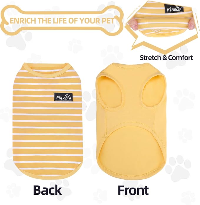 MIHACHI Dog Shirts Cotton Striped T-Shirt, Summer Pet Clothes for Small Dogs, 2-Pack Soft Puppy Apparel Cat Tee, Sleeveless Lightweight, Quick Dry, Breathable,Stretchy, Yellow M