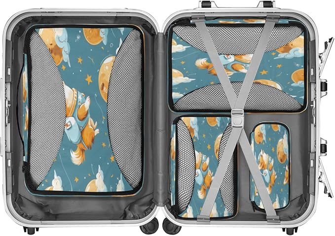 Packing Cubes for Travel, Universe Space Travel Luggage Packing Organizers for Women Men, Large Custom Toiletries Bag for Cosmetics Toiletries, Corgi Dogs
