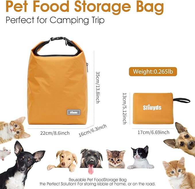 Pet Food Storage Dog Food Travel Container with 2PCS Collapsible Dog Travel Bowls Waterproof Kibble Storage Bag (Yellow, Small)