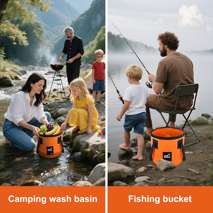 Collapsible Bucket with Handle, 3.2 Gallon Foldable Car Wash Bucket Cleaning Bucket for Fishing, Camping, Gardening, Storage, Portable Wash Basin for RV Household Essentials & Outdoor Supplies