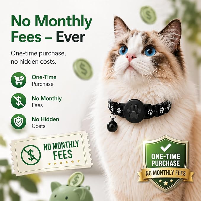 GPS Tracker for Cats, Cat Collar with Tracker for Android Users – No Monthly Fee, Google Find Hub Cat GPS Tracker Collar, IP67 Waterproof, Replaceable Battery Lasts 1 Year (Not Standalone GPS) (Black)