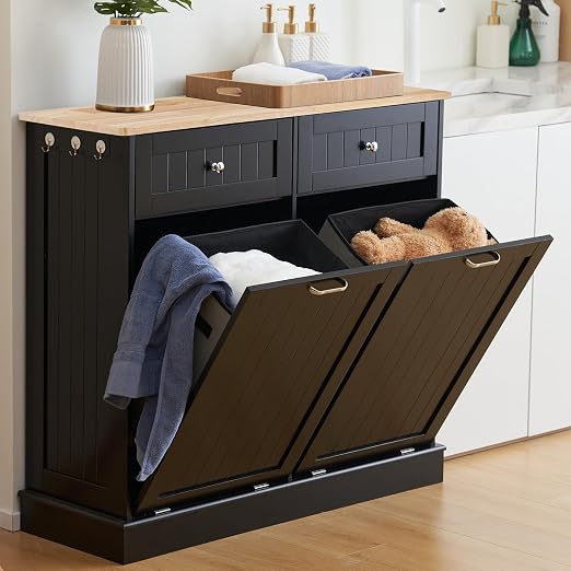 Spurgehom Double Tilt Out Trash Can Cabinet 2 X 13 Gallon with Storage