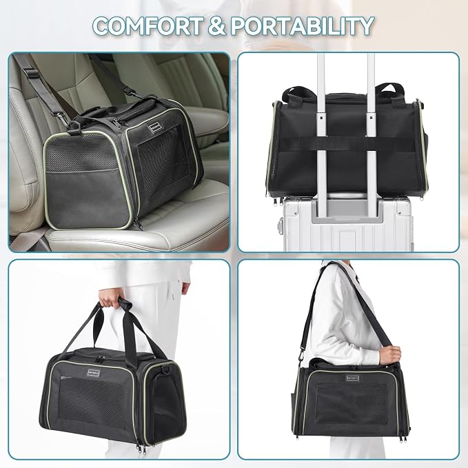 PETSFIT Pet Carrier Airline Approved with Extendable Mat, Dog Carriers for Small Dogs, TSA Approved Pet Carrier, Puppy Carrier for Small and Medium Cats Under 12 Lbs, Black | Airline Approved, Extendable Mat, TSA Approved, For Dogs & Cats Under 12 Lbs