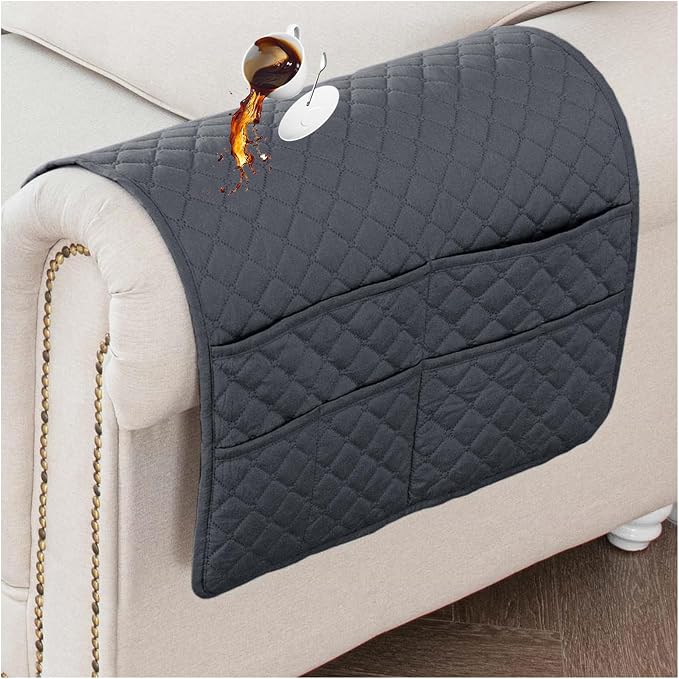 Large Polyester Armrest and Headrest Covers with 2 Pockets | Soft, smooth polyester resists daily wear nonslip silicone backing helps shield recliners and sofas from pet scratches