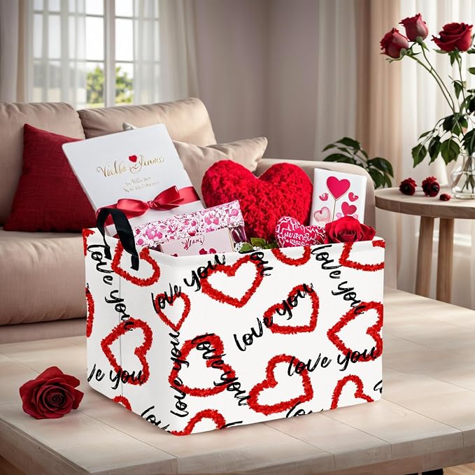 Valentine's Day Basket Gift for Empty Cute Heart Large Storage Bin for Kid and Baby Room Décor (Love You Red Love)