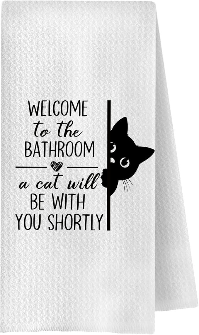 Funny Black Cat Bathroom Hand Towels, Cat Mom Lovers Gifts Decorative Hand Towels for Bathroom Decor, 16x24 Inches