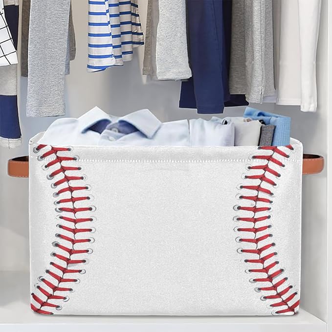 SEULIFE Abstract Baseball Sport Pattern Foldable Storage Basket, Large Collapsible Organizer Storage Bin Cube Toys Storage Boxes with Handles for Bathroom Kids Nursery Closet Storage, 2 Pack