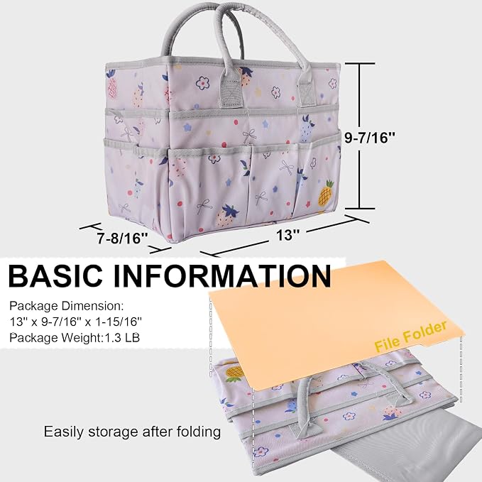 Cupohus Craft Organizer Tote Bag, Pink Fruit Sewing Bag for Art | Supply Storage Bags with Pockets and Handles, Oxford Fabric Carrying Caddy for Teacher, Officer, Artist, Traveler, and More