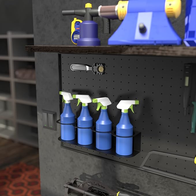 4 All-Purpose Spray Bottle Holder | Easy Install Wall Mount Hardware Included | Heavy-Duty Powder Coated Steel Storage Rack for Garage And Home | Craft Workspace Paint Bottle Organizer USA Made