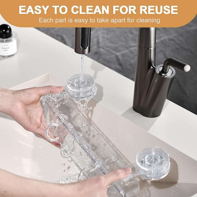 Shower Caddy Suction Cup, Wall Mounted Suction Shower Rack Organizer, No Drilling Clear Shelf Basket with 4 Movable Hooks, Bathroom Storage Rack Suitable for Smooth Walls