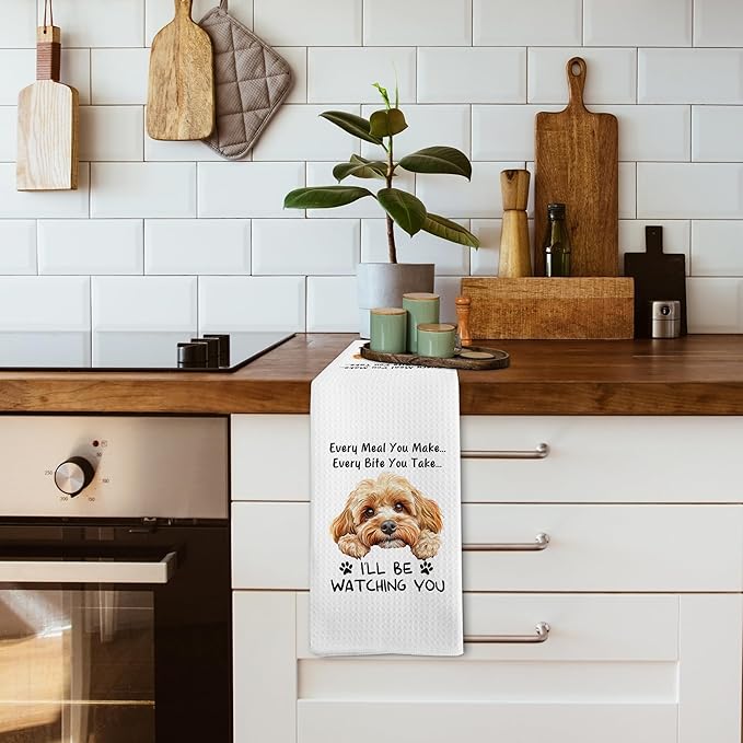 Funny Cavapoo Dog Kitchen Towels Accessories Ornament Decor, Cavapoo Dog Mom Gifts for Women Men Kids, Every Meal You Make Every Bite You Take Dish Hand Tea Towels for Kitchen, 16x24 Inch